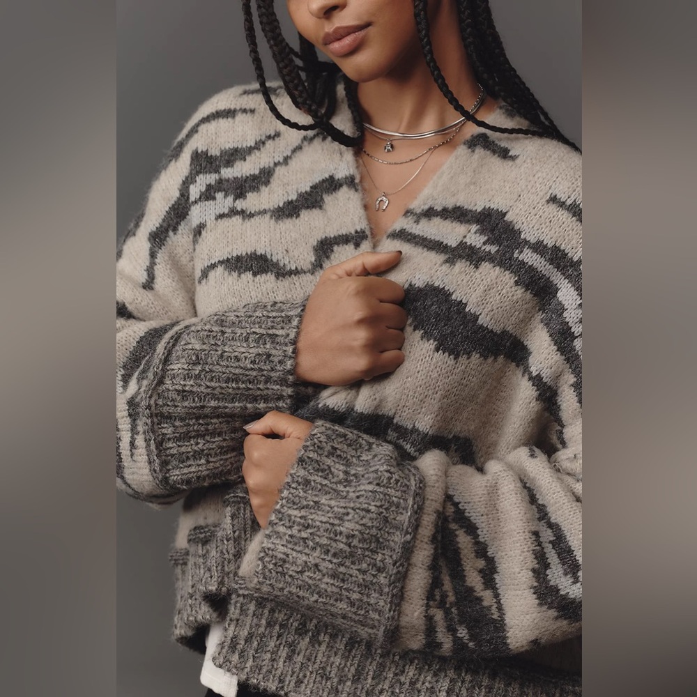 Anthropologie Pilcro Animal-Print Cardigan Sweater oversized